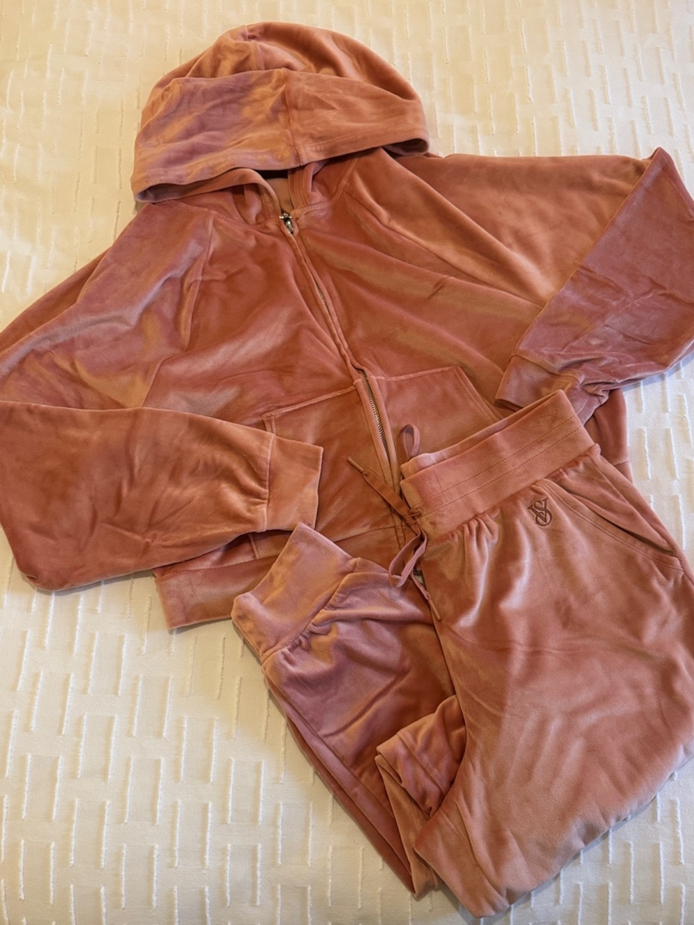 Victoria's Secret Velour Zip-Up Hoodie & Joggers Set in Dusty Rose